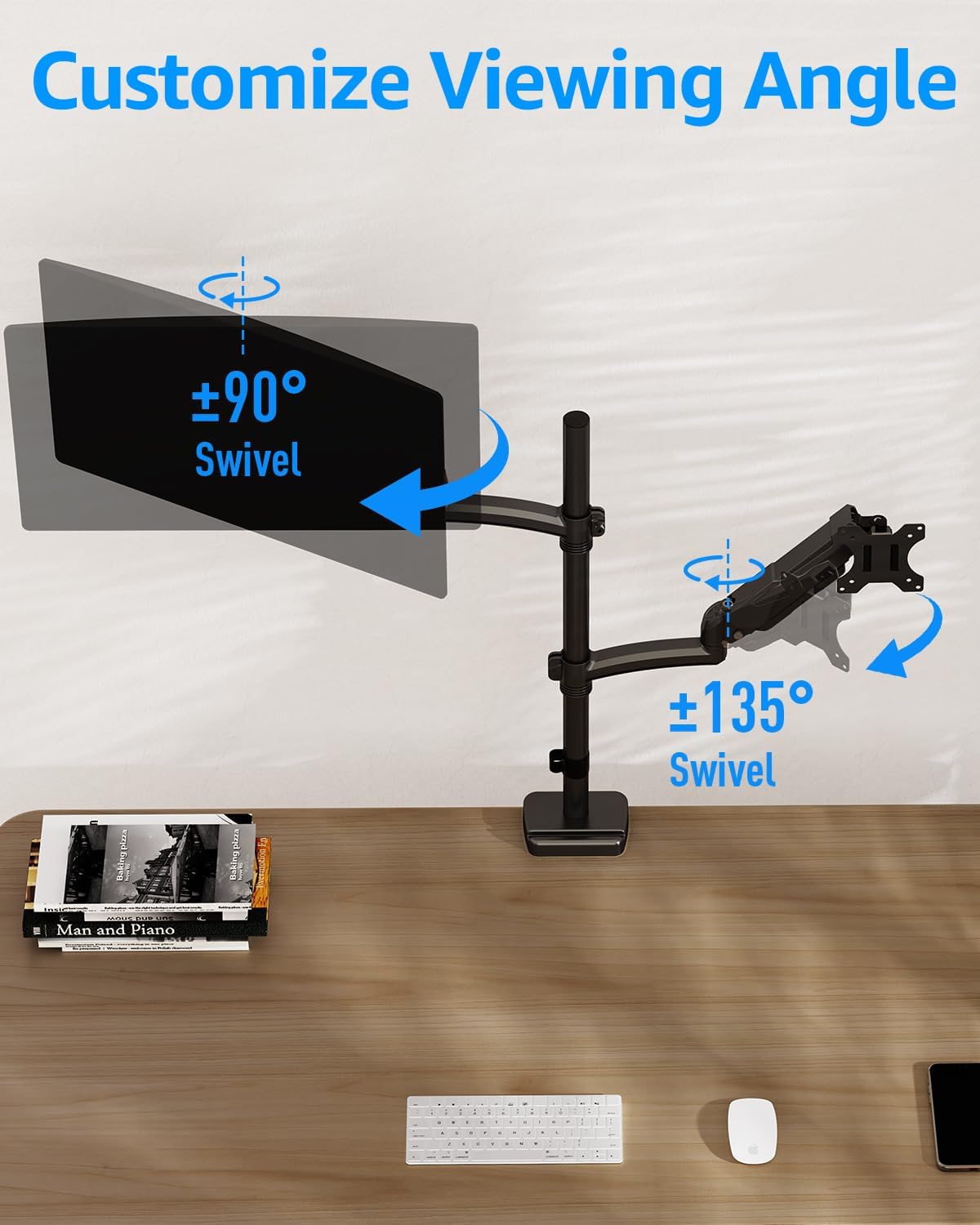 MOUNTUP Vertical Dual Monitor Mount Holds 4.4-17.6lbs, up to 32 Inch Stacked Monitor Mount with Gas Spring Arm with Clamp/Grommet Base Dual Monitor Stand for Desk, VESA 75x75/100x100 MU6012A