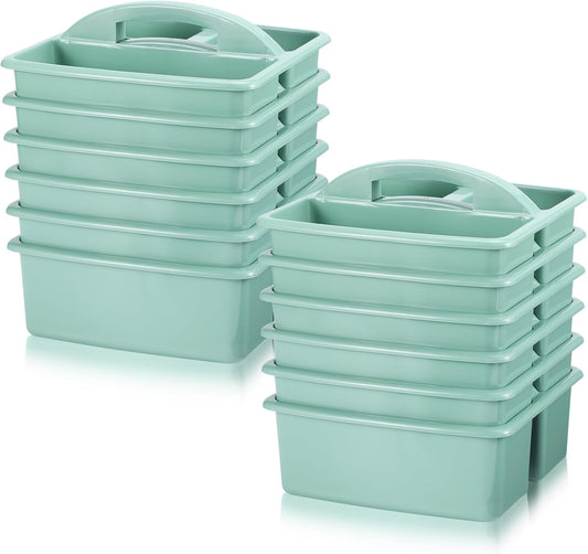 12 Pcs Classroom Caddy with 3 Compartment - Multipurpose Portable Plastic Storage Table Caddies with Handles for School Home Office Organizer(Green)