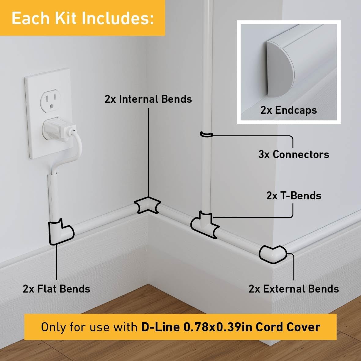 D-Line Cord Cover Accessory Pack - Only for use with 0.78in (W) x 0.39in (H) Lengths