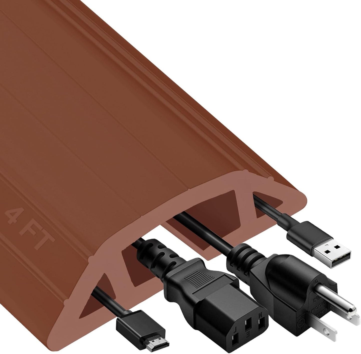 MYFAMIREA 4FT Floor Cord Cover Heavy Duty Cable Cover Protector with 3 Channels Extension PVC Floor Wire Cover Outdoor Cord Hider Management Cord Cover for Wire on Floor for Home Office Outdoor, Brown