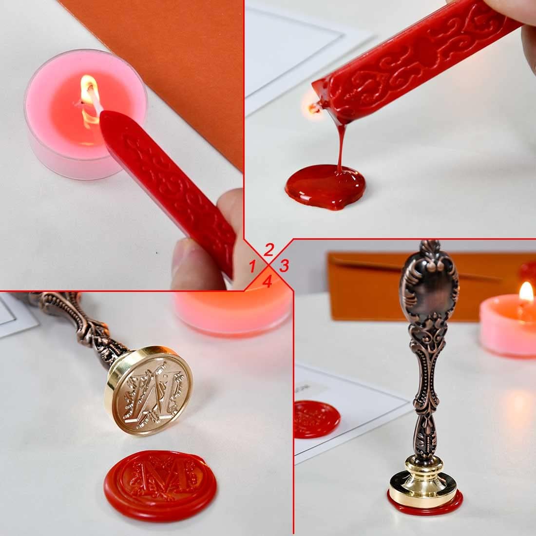 Wax Seal Stamp kit, Envelope Wax Seals DIY Kit - Retro Sealing Wax Candle + Classic Initial Alphabet Seal Wax Seal Stamp Letter C - in Blue Gift Box