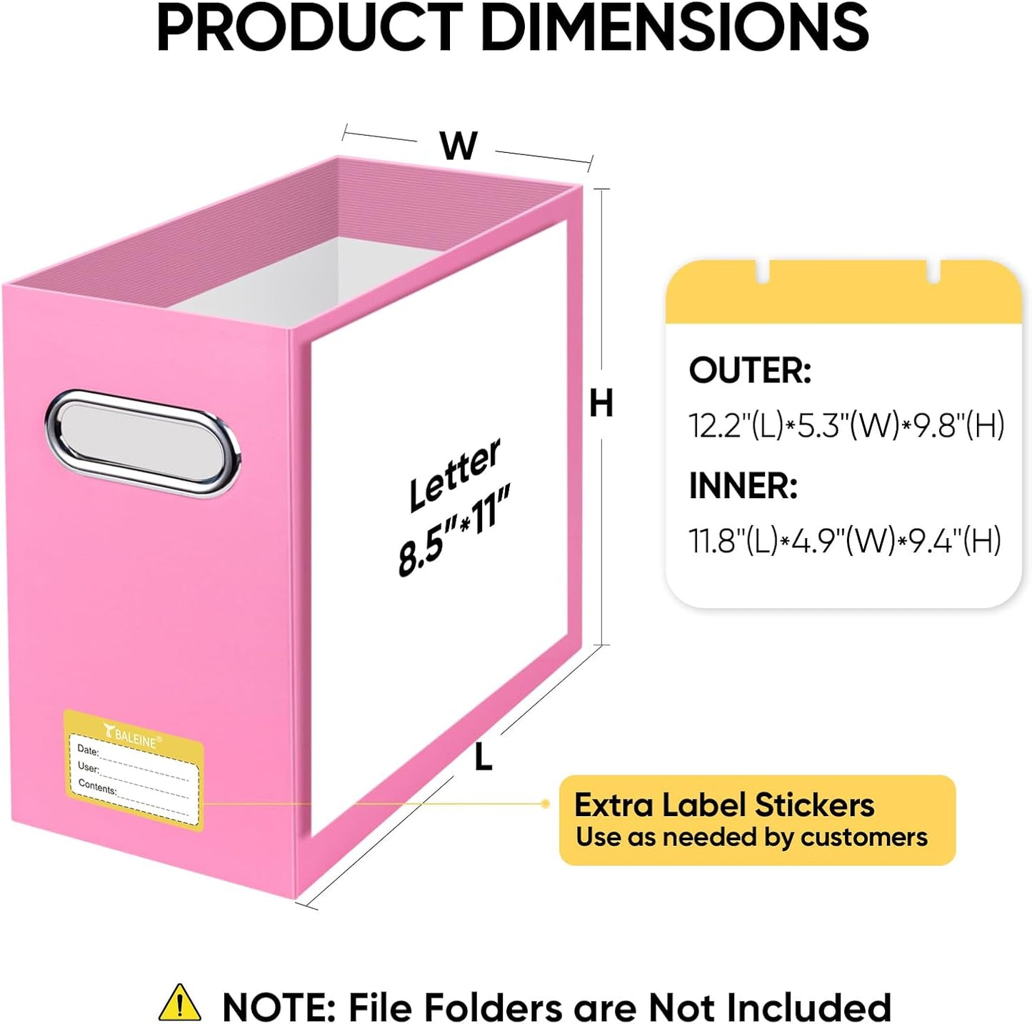 BALEINE File Organizer Box, Cardboard File Folder Organizer with Handle for Letter Size, Portable Collapsible Hanging Filing Box for Home Office Document Storage (4 Pack, Pink)