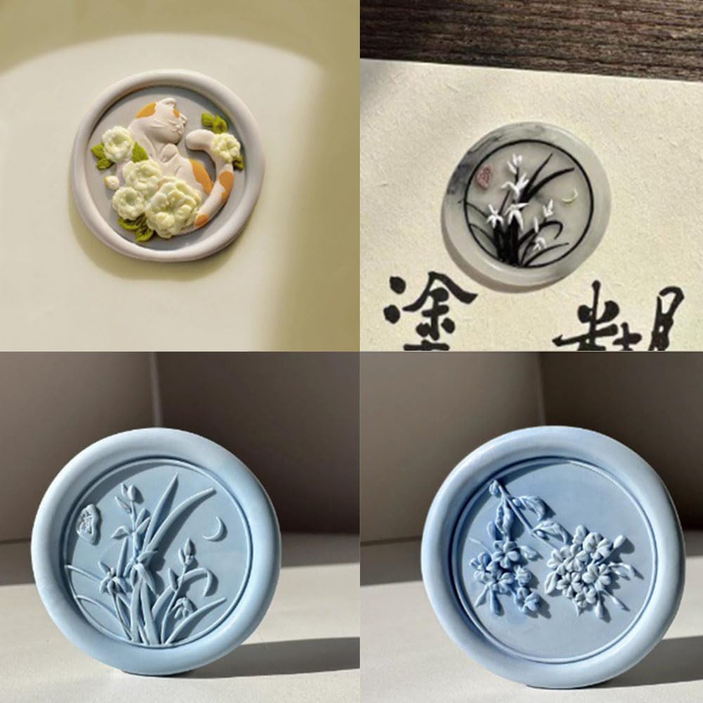 6pcs Flower Wax Seal Stamp Set with Removable Wooden Handle - Floral Wax Stamp Kit for Wedding, Birthday Party, Envelopes, Invitations, Gift Packing & Decoration