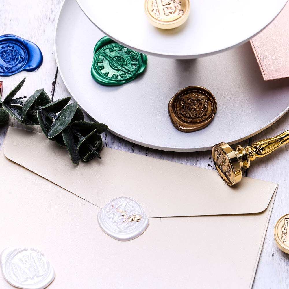 Letter W Sealing Wax Stamp, Alphabet Initial Wax Seal Stamp for Wedding, Come with Retro Handle Red Stone