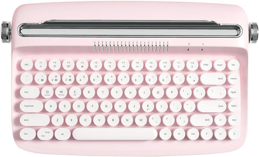 YUNZII ACTTO B303 Wireless Typewriter Keyboard, Bluetooth Connection, Cute Retro Aesthetic Design with Integrated Stand for Tablet, Phone, PC and Win/Mac/Android(B303, Baby Pink)