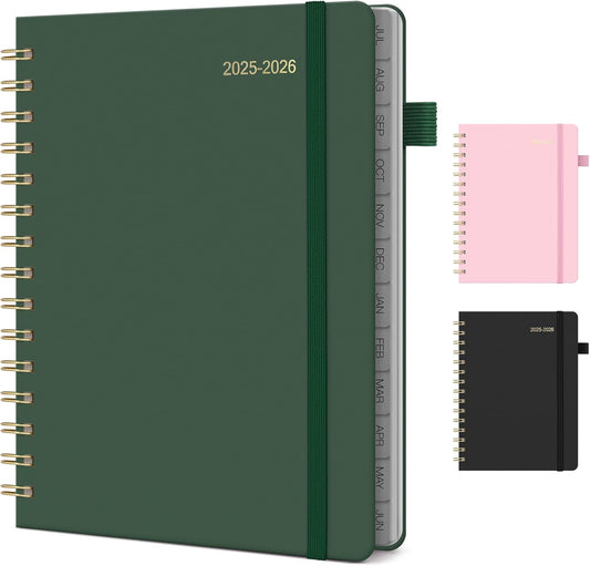 Planner 2025-2026 Weekly and Monthly, July 2025 - June 2026, Hardcover Spiral Bound with Tabs, Inner Pocket, A5 (6.3"x8.5") - Ideal for Teachers, Students & Professionals, Green