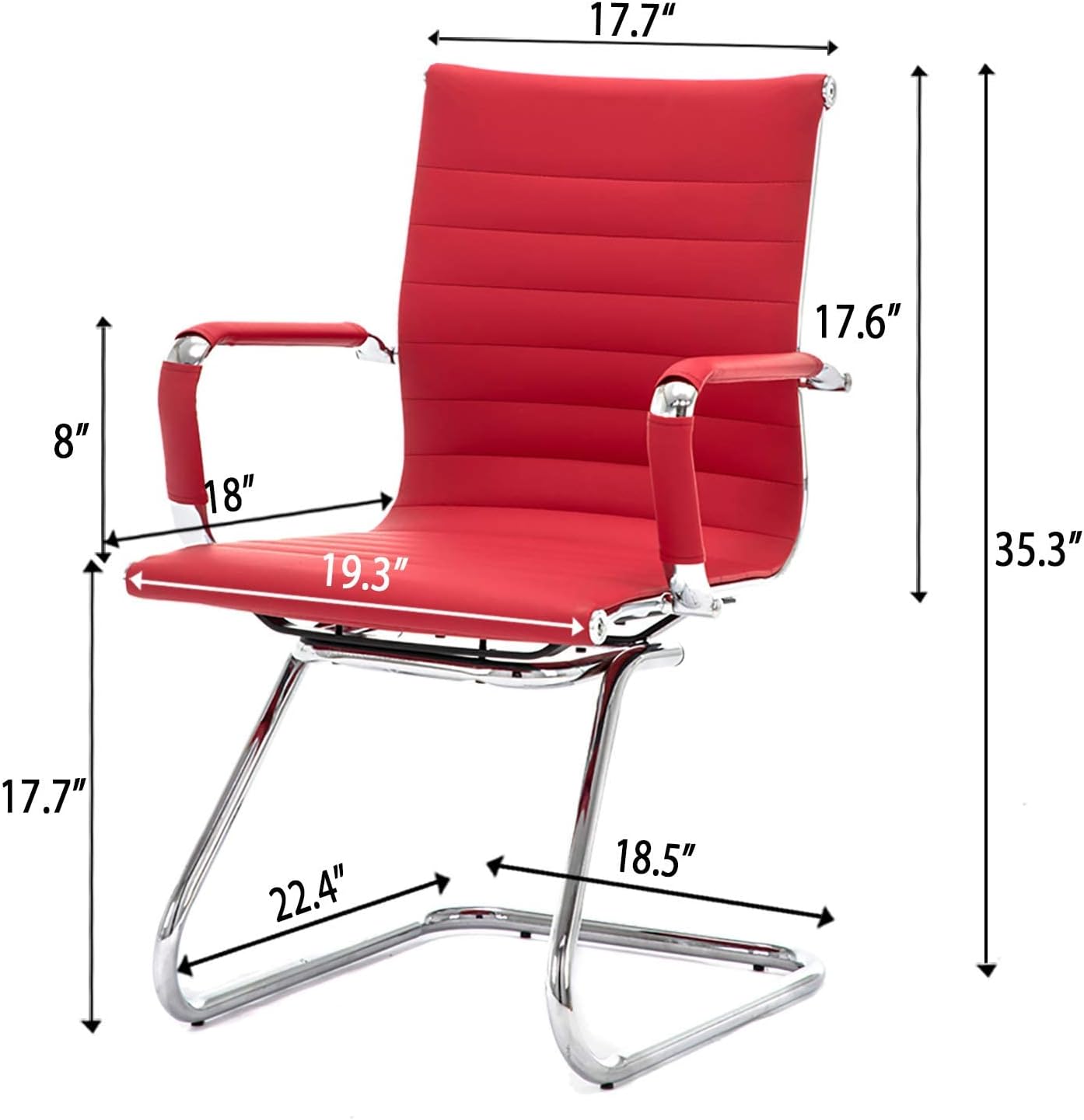 Office Desk Chair No Wheels Set of 6 PU Leather Computer Chairs Mid Back Guest Chairs for School Reception Conference Waiting Room, Deep Red