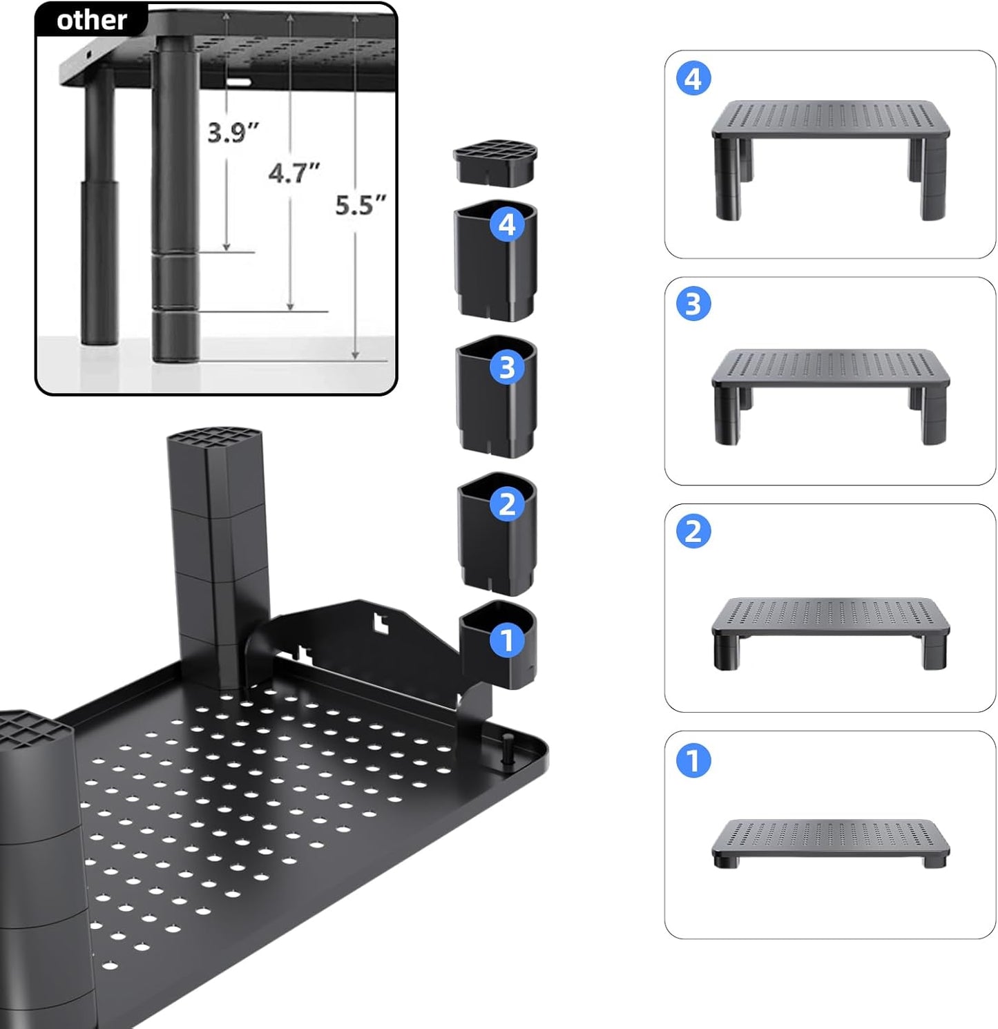 Pholiten Monitor Stand with Storage Drawer | Desk Organizer Riser for Computer Screens, Laptops | Office & Home Workspace Solution, 44lbs Capacity Weight，Black
