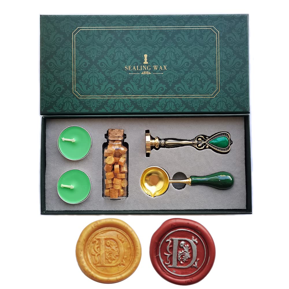 Fancy Letter D Wax Seal Stamp Set - European Style Kit With Gift Box, Vintage Personalized Stamp for Cards and Invitations