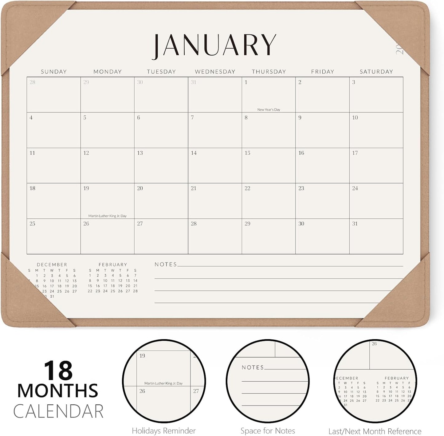 Jotsome Desk Calendar 2025-2026 with Desktop Mat, Desk Pad Calendar From Now to December 2026 14x10.5 inch, Desk Blotter Calendar for Home Office and School, Easy Planning, Apricot