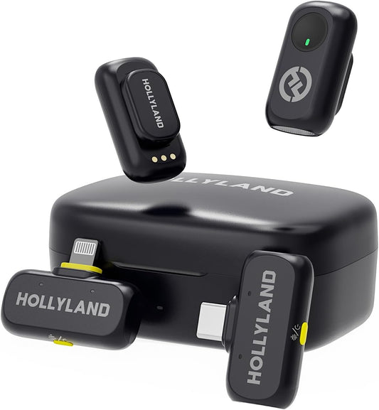 Hollyland Lark A1 Wireless Mini Microphone for iPhone & Android, 48kHz/24-bit, 3-Level Intelligent Noise Cancel, Microphone for YouTube, Podcast, Vlogging (Black, 2TX + 2RX + Charging Case)