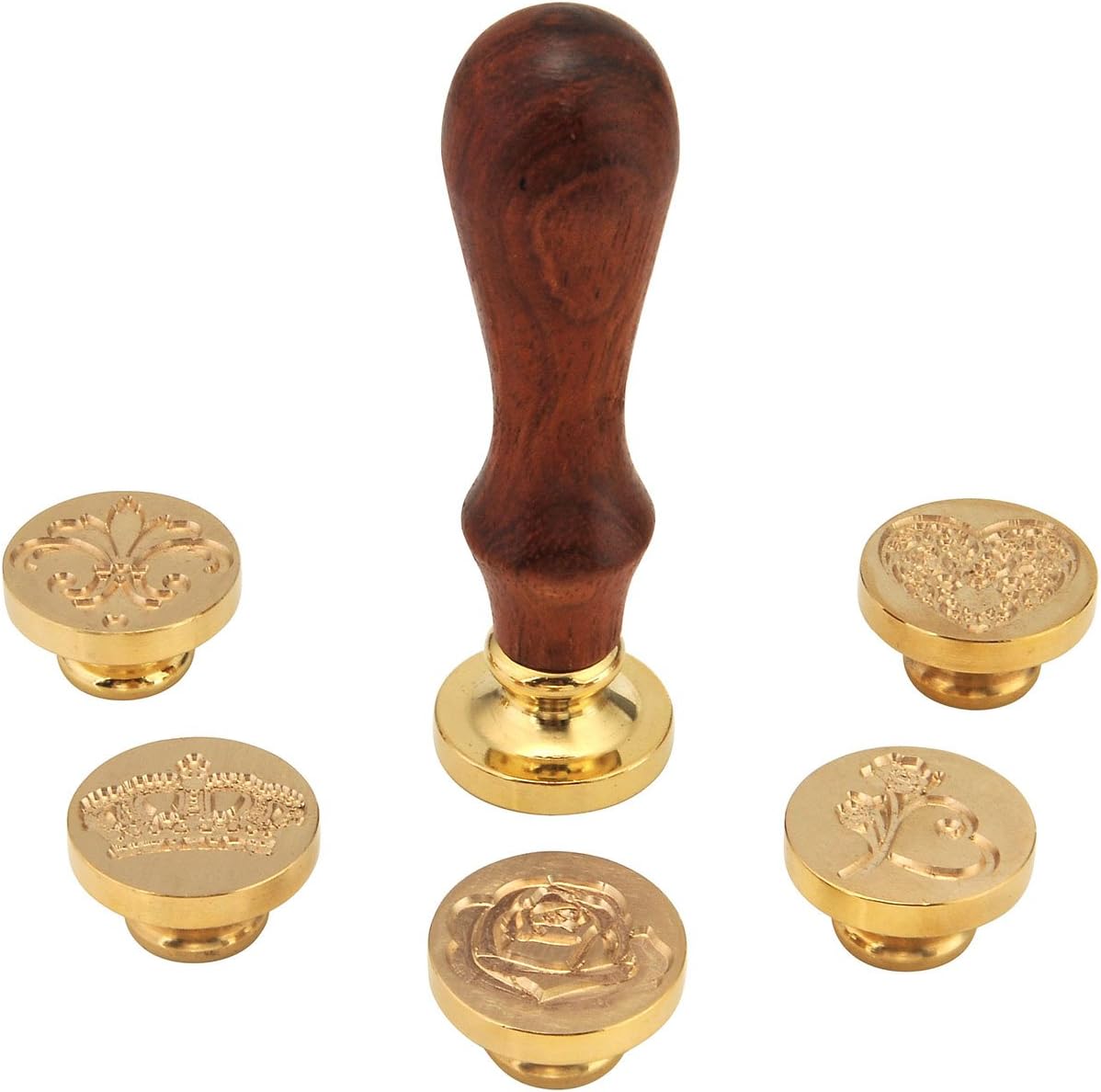 Yoption 6 Pcs Wax Seal Stamp Set, Romantic Rose Heart Flower Crown Sealing Wax Stamps Kit, Wooden Handle with Brass Head for Wedding Invitation Cards Christmas Gift