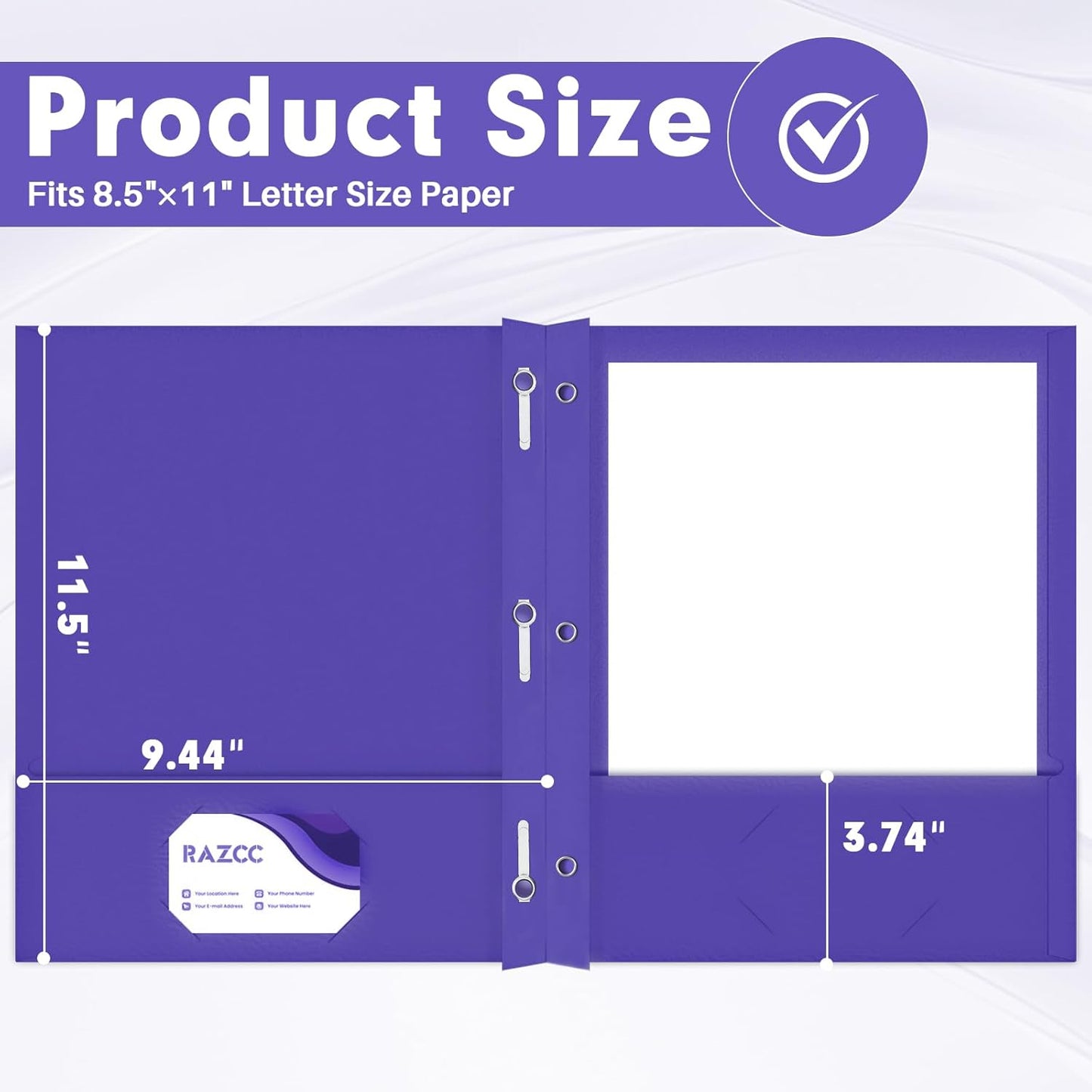 Two Pocket Folders, RAZCC 75 Pack Two Pocket Folders with Prongs, 3 Prong Folders Fit Letter Size Paper, Pocket File Folders for School Office Home Business, Purple