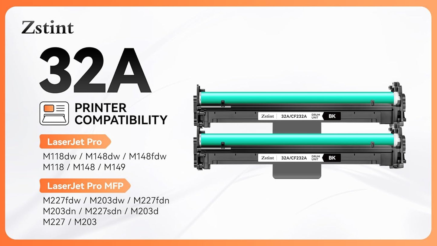 32A CF232A Drum Unit（Not Toner Black 2-Pack Replacement for HP 32A CF232A Imaging Drum Laserjet Pro MFP M227fdn M227fdw M227sdn M203dn M203dw M118dw M148dw M148fdw M149fdw M203 M206 M227 M230 Printer