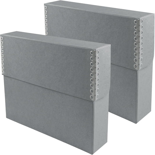 Lineco Archival Document Storage Box with Metal Edge, Acid-Free Gray Boxboard, Organize and Store Files, Prints, Photos, Legal-Sized Case 15.5" x 10.5" x 2.5" Wide, Pack of 2