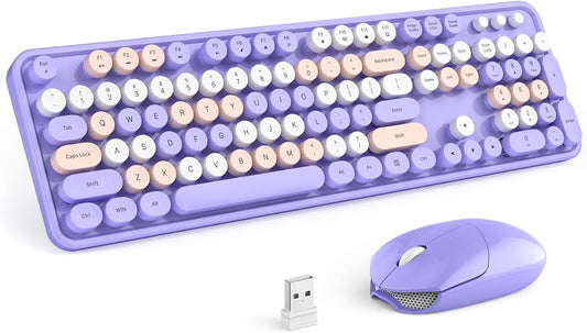 MOFII Wireless Keyboard and Mouse Combo,2.4GHz Retro Full-Size Keyboard with Number Pad and Cute Mouse for Computer PC Desktops Laptop WindowsxP/7/8/10 Purple Colorful