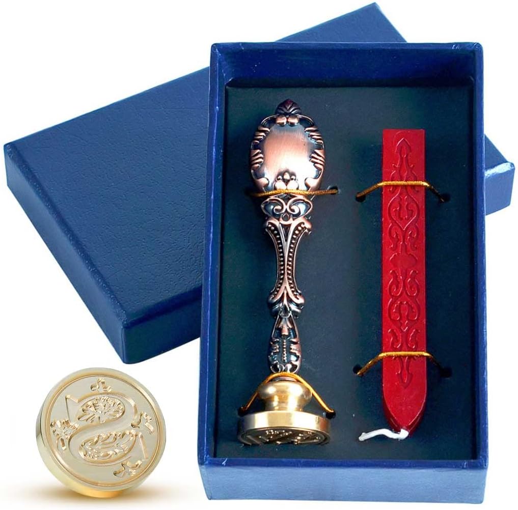 Wax Seal Stamp kit, Envelope Wax Seals DIY Kit - Retro Sealing Wax Candle + Classic Initial Alphabet Seal Wax Seal Stamp Letter S - in Blue Gift Box