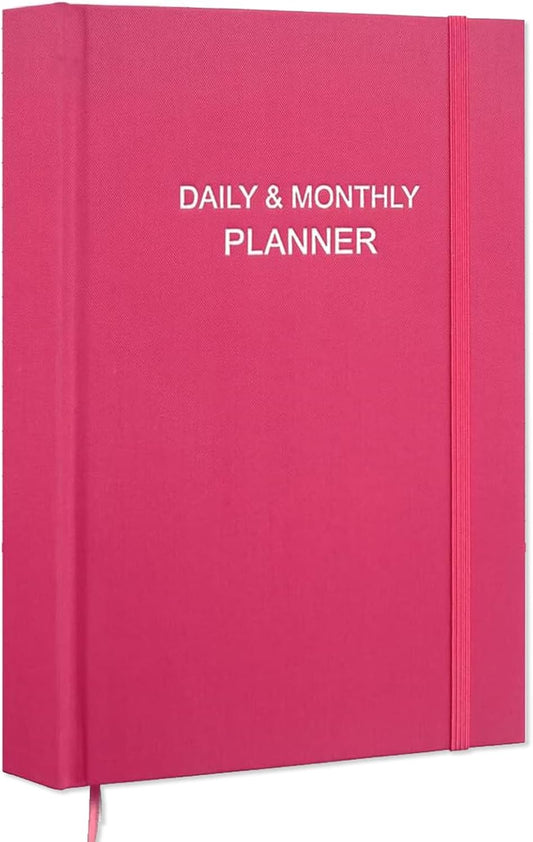 Daily & Monthly Planner for 2025 2026 or Anytime - ADHD Planner Two Pages Per Day, Daily Planner Undated to Increase Focus, Eliminate Overwhelm, Achieve Your Biggest Goals, 5.8'' × 8.3'', Pink