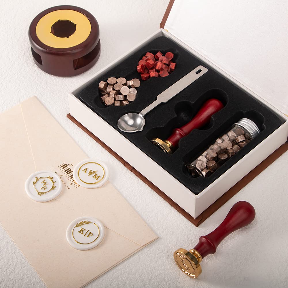 STAMTECH Custom Wax Seal Stamp - Personalized Wax Seal Stamp with Gift Box Custom Wax Stamp Create Your Own Seals Great for Crafting Envelopes Gift Wrap Wedding Party Invitation (Custom Stamp&Handle)