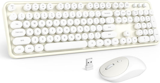 MOFII Wireless Keyboard and Mouse Combo, Milk White 2.4G Full Size Keyboard, Round Key Typewriter Keyboards and Cute Mice with 2 in 1 USB Dongle, for PC Laptop Chromebook Smart TV