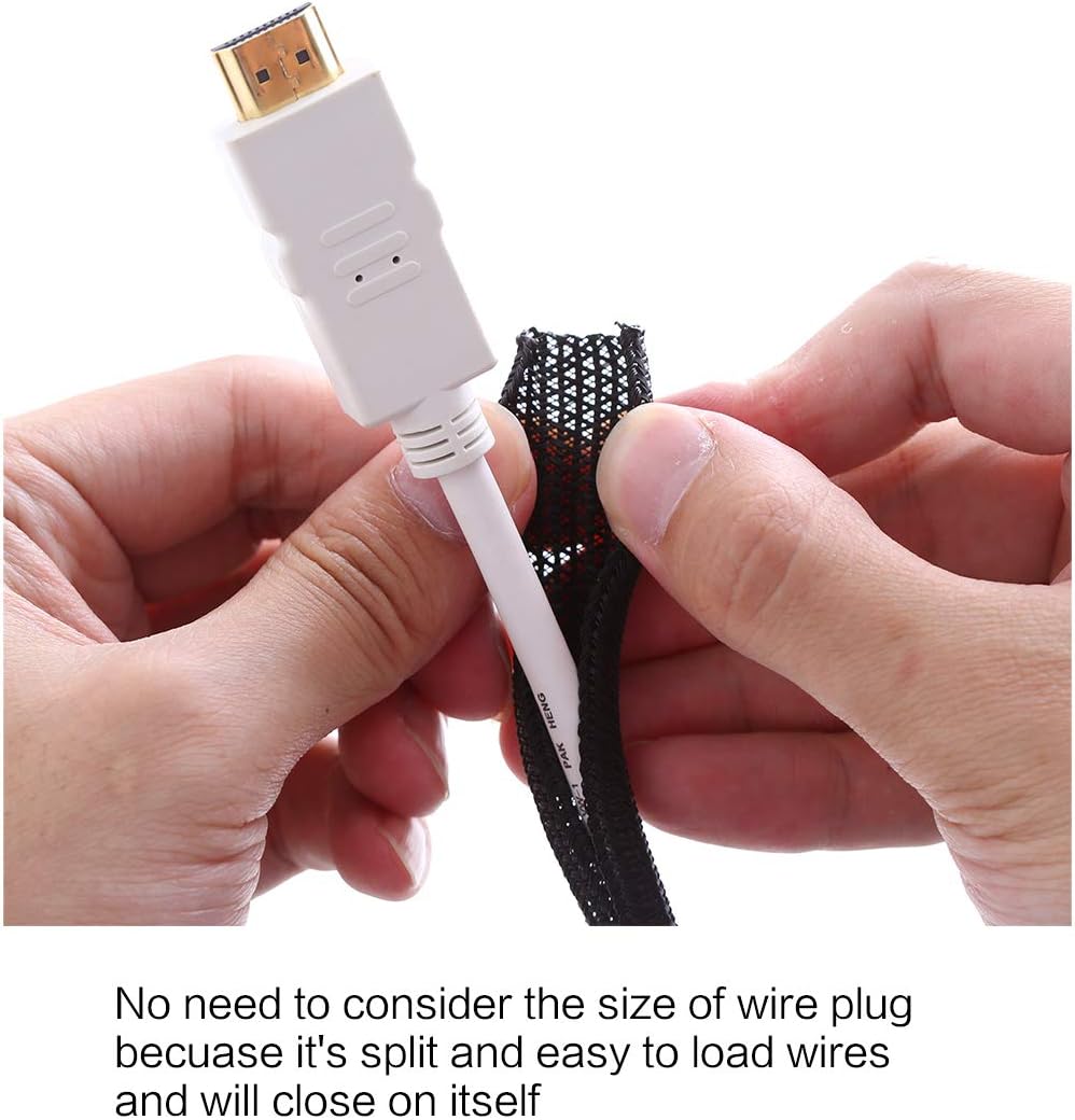 Alex Tech 10ft - 1/4 inch Cord Protector Wire Loom Tubing Cable Sleeve Split Sleeving For USB Cable Power Cord Audio Video Cable – Protect Cat From Chewing Cords - Black