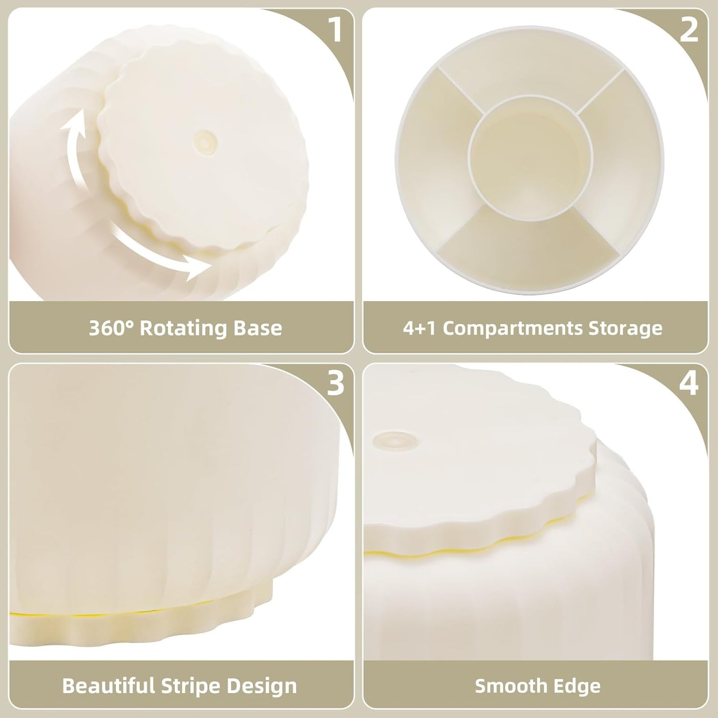 Marbrasse Desk Organizer, 360-Degree Rotating Pen Pencil Holder, Desk Organizers and Accessories with 5 Compartments Pencil Organizer, Art Supply Storage Box Caddy for Office, Home(Beige)