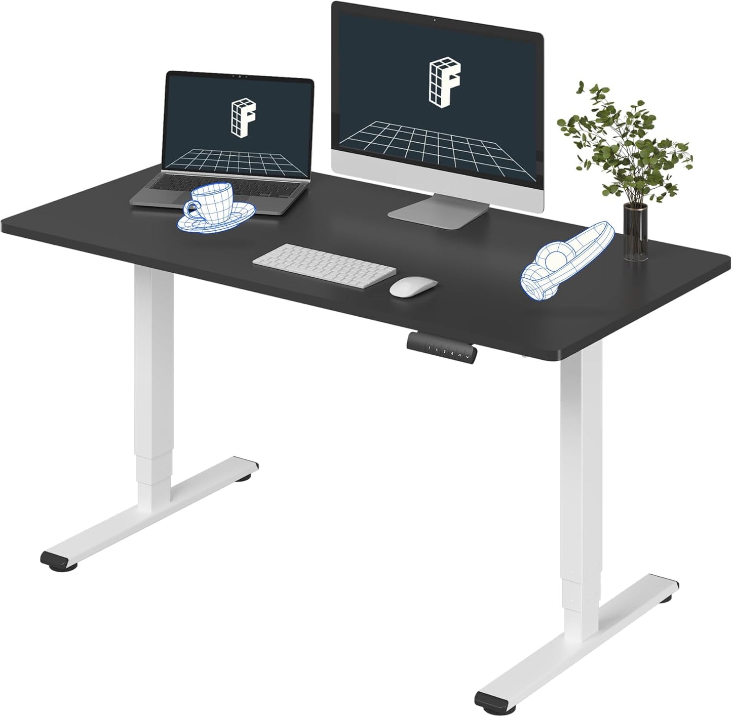 FLEXISPOT E6 Essential 3 Stages Dual Motor Electric Standing Desk 55x28 Inch Whole-Piece Board Height Adjustable Electric Sit Stand Desk(White Frame + Black Desktop, 2 Packages)