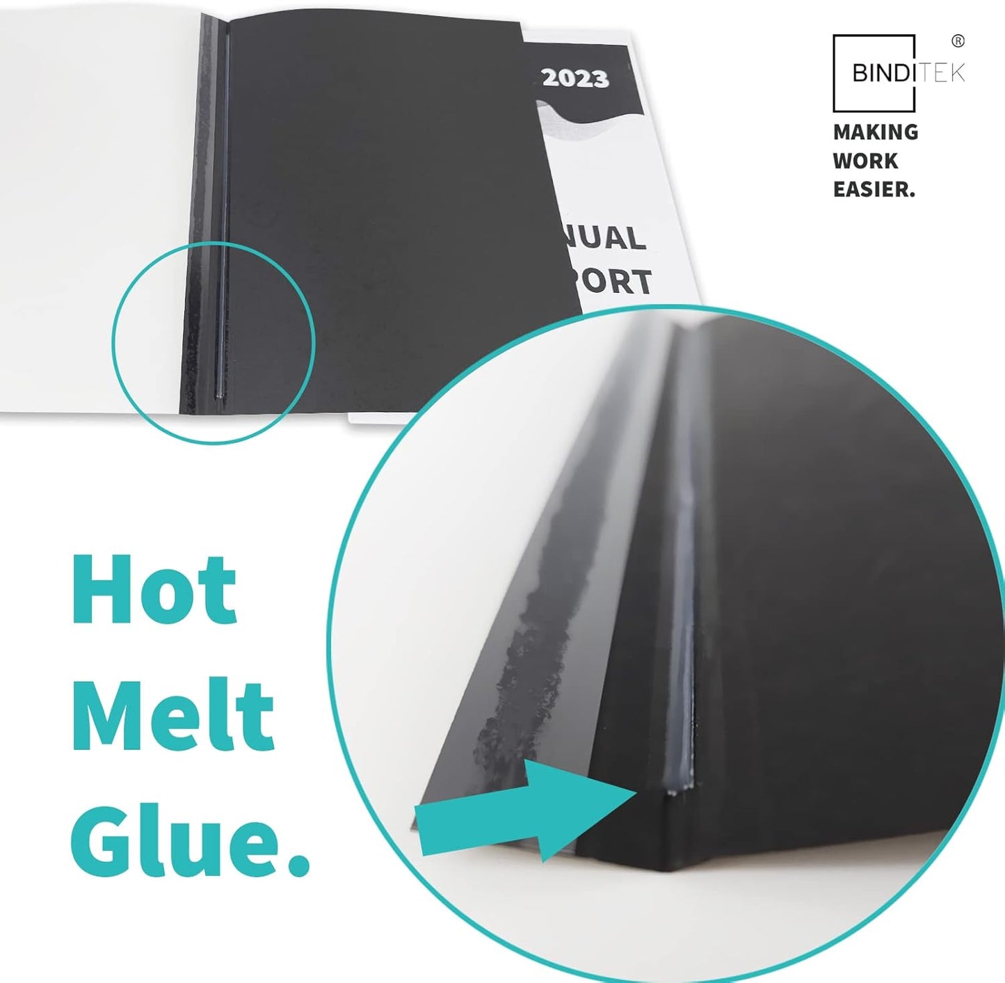 Binditek 20 Pack Thermal Binding Presentation Covers, 1/8 Inch Spine Holds 30 Sheets, Ultra Clear Front Cover, Black Paper Back Cover, Letter Size, for Students and Coworkers