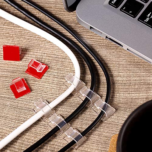 Blulu 100 Pcs Adhesive Cable Clips Bulk Wire Holder for Cord Organizer Clips Cable Management Outdoor Light Hooks for Christmas Wall String Lights Fairy Lights