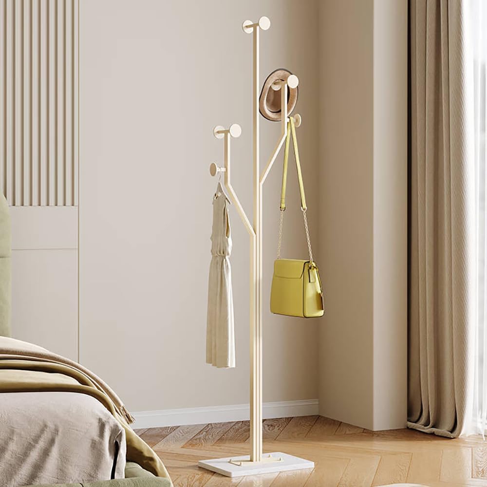 Heavy Duty Coat Rack Tree-shaped Metal Freestanding Coat Tree with Sturdy Marble Base Corner Coat Rack for Bedroom Entryway Hallway 14.96 x 10.24 x 68.9 Inches (White)