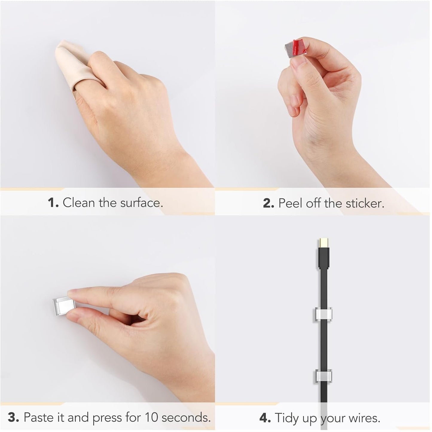 AGPTEK Ethernet Cable Clips, 60 PCS Adhesive Wire Clips, Flat Cord Clips Small Cable Holder Management for Home Wall Flat Ethernet Network Cord Organizer, Decoration Fairy Light Sticky Hooks, Clear