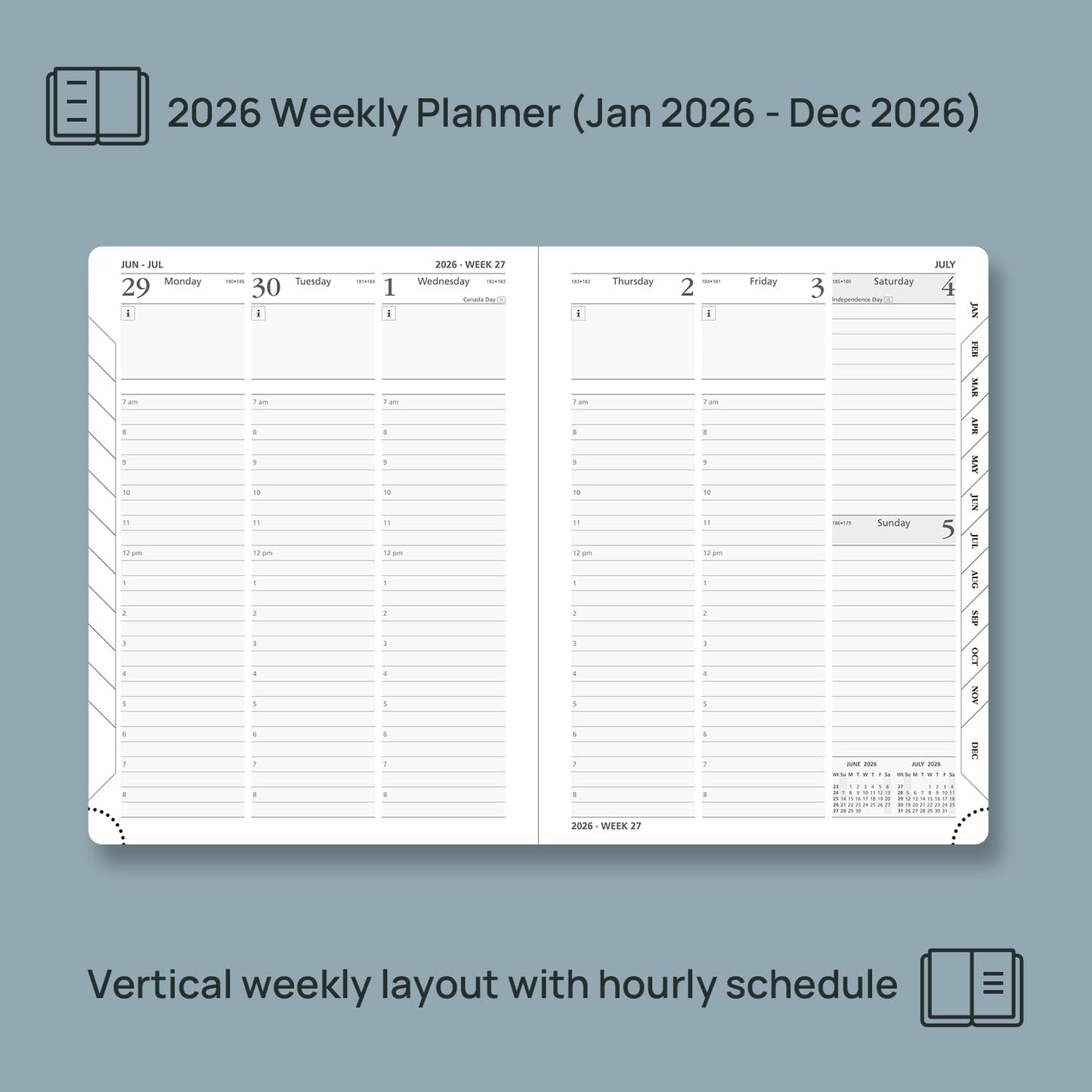 POPRUN 2026 Planner (Medium Size 8.5''x 6.5'' Hardcover) - Daily Weekly and Monthly Calendar Agenda 2026 Appointment Book with Hourly Time Slots, Monthly Tabs, 100 GSM - Burgundy