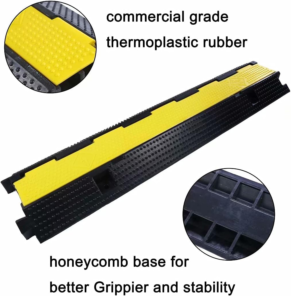 Rubber Cable Ramp Cord Cover Cable Protector Ramps Wire Hose Protective 1 Channel 22000Lbs Load Capacity Traffic Speed Bump for Asphalt Concrete Gravel Driveway Indoor Outdoor, 1 Pack