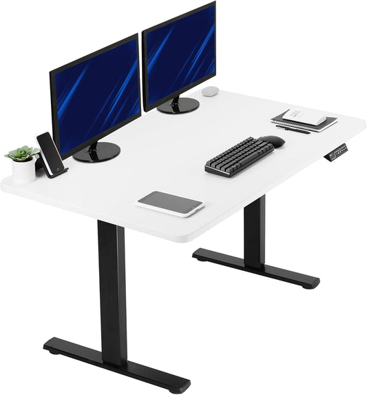 VIVO Electric 43 x 24 in Standing Desk, Memory Height Adjustment, 1B Series, One-Piece White Top, Black Frame, DESK-KIT-1B4W