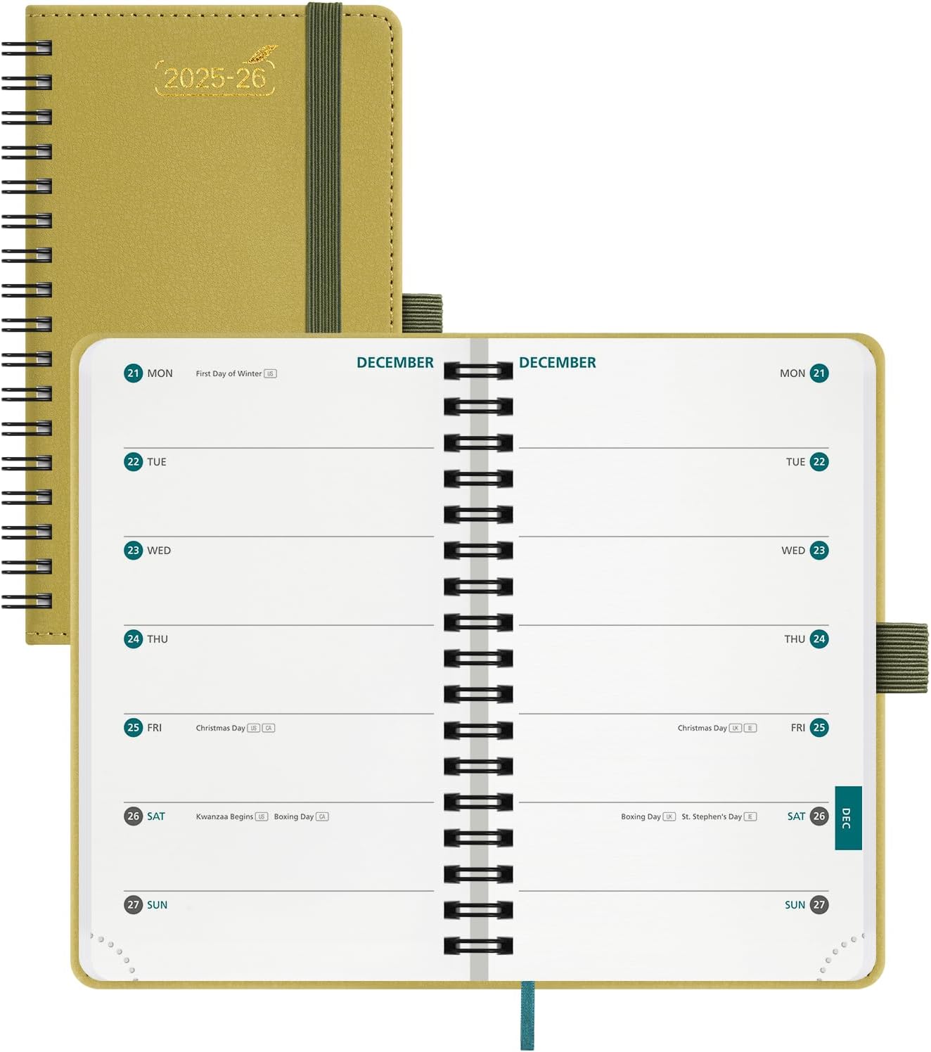 BEZEND Pocket Planner 2025-2026 Weekly with 2 Columns, 18-Month Academic Calendar (Jul 25-Dec 26), Life Work App., Storage Pocket, Pen Holder, PU Leather Softcover 3.5" x 6" Spiral - Mustard