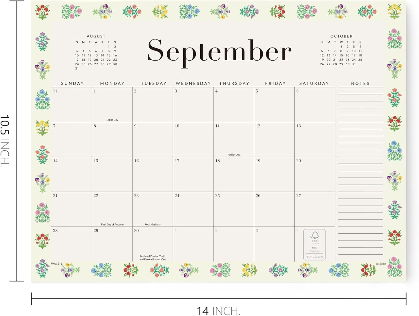 Jotsome Desk Calendar 2025-2026, Desk Pad Calendar From September 2025 to December 2026, Desk Blotter Calendar Decoration in Home and Office for Easy Organizing (Floral)