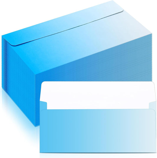 100 Pcs #10 Business Envelopes Colorful Self Adhesive Standard Envelopes Gradient for Office Check Invoices Letters Letterhead Invitations Announcements 4-1/8 x 9-1/2''(Gradient Blue)