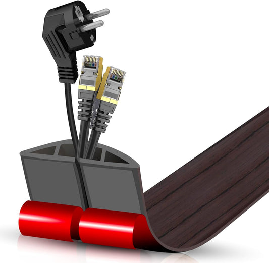 Floor Cord Cover Self Adhesive Cord Hider,3.3FT Cable Management, Extension Strip Protector for Wires, Prevent Cable Trips for Offices, Gyms, Exhibitions Cavity:0.51"(W) x 0.3"(H) Black Wood
