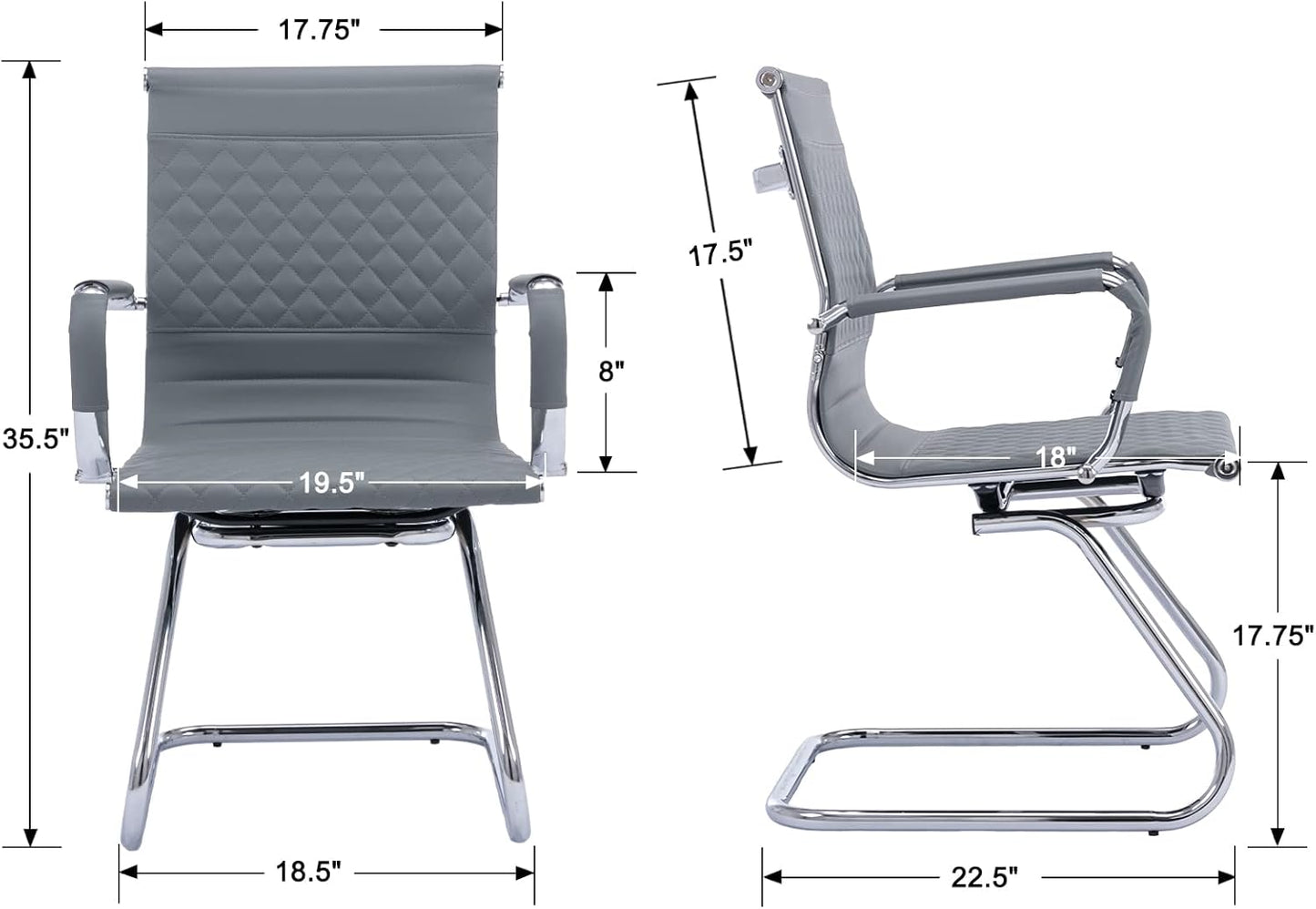 Office Guest Reception Chairs Set of 4 - Modern PU Leather Mid Back Conference Room Chairs for Waiting Room, Desk - Grey