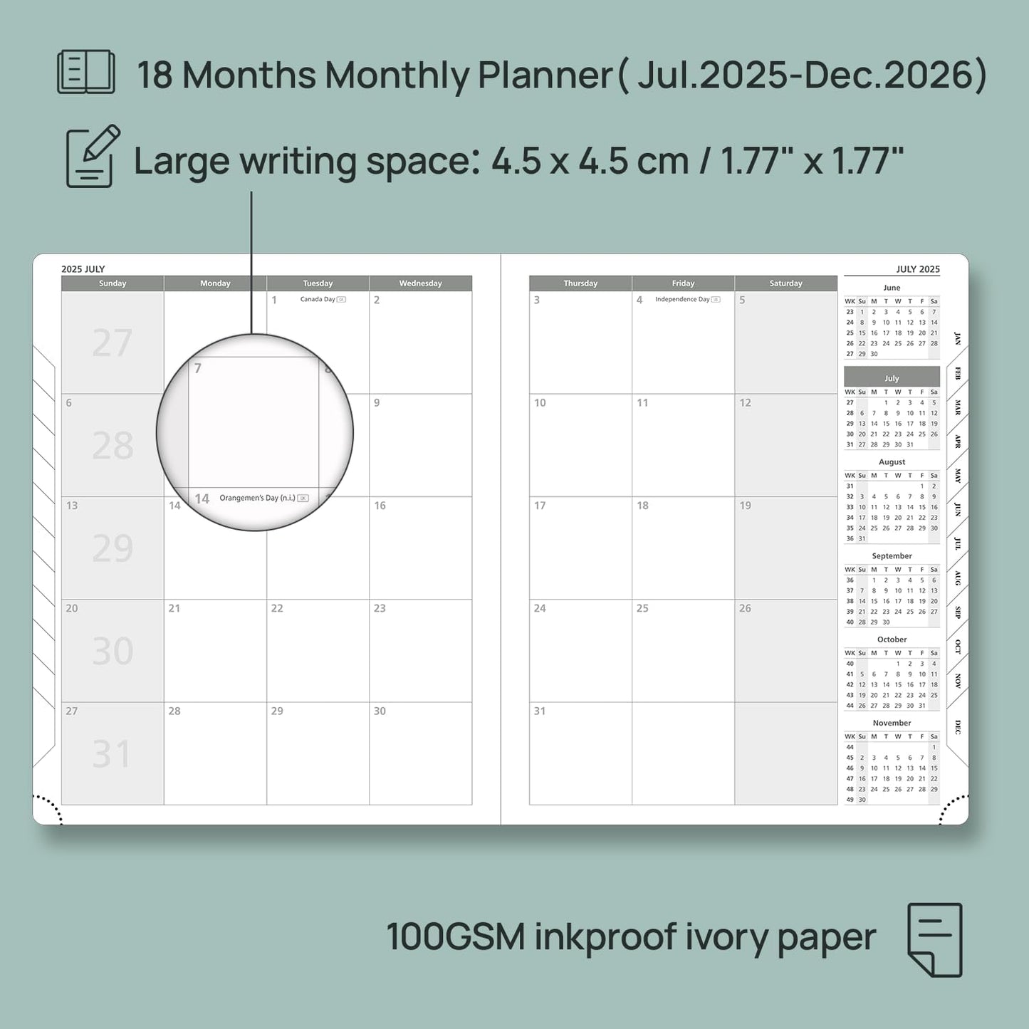 POPRUN Monthly Planner 2025-2026 (Large- 8.5" x 10.5" Soft Cover), 18-Month Calendar Book (Jul.2025-Dec.2026), Calendar Planner with Monthly Tabs & Pocket, 100 GSM Paper - Brown