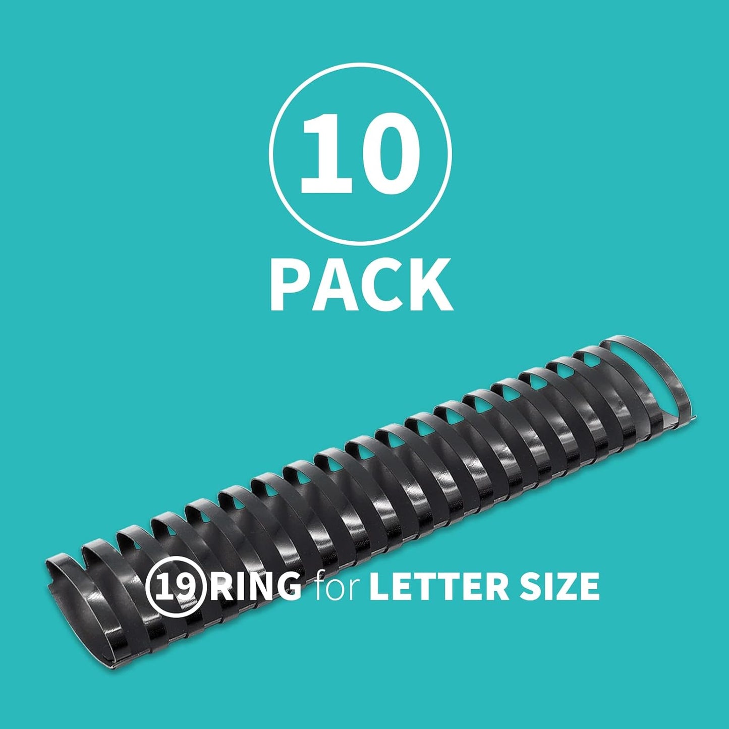 Binditek 10 Pack Plastic Binding Comb Spines, 2 Inch Diameter, 450 Sheet Capacity, 19 Ring, for Letter Size, Black, for Students and Coworkers