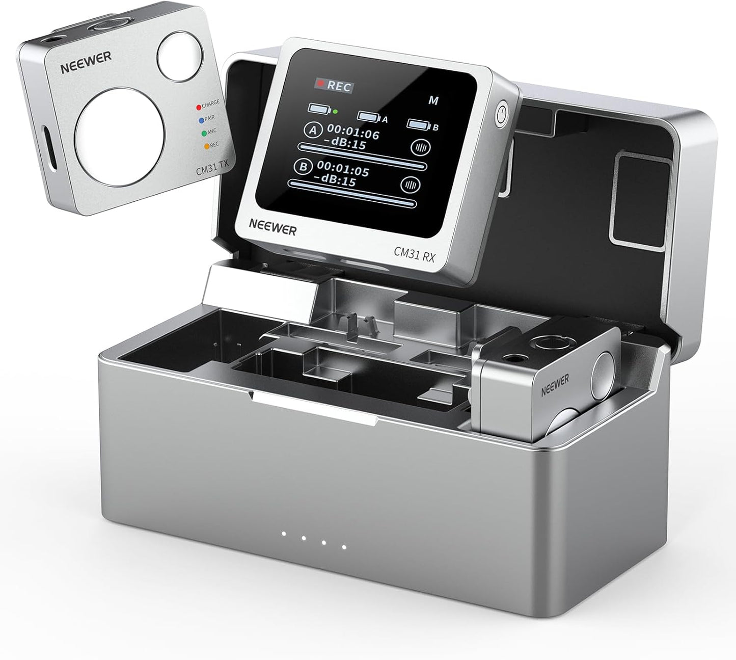 Neewer CM31 Wireless Lavalier Microphone with 8GB Storage 820ft Range 48KHz 24Bit Noise Cancelling Compatible with iPhone iPad Android PC Camera YouTube/TikTok Stream Podcast Interview