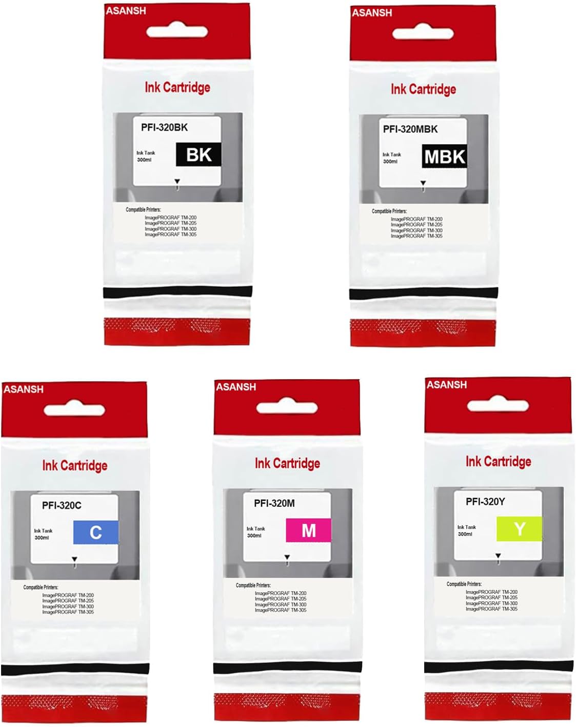 PFI-320 PFI320 Ink Cartridge for PFI-320 Ink Tank Use for ImagePROGRAF TM-200 TM-205 TM-300 TM-305 Printers (5-Pack)