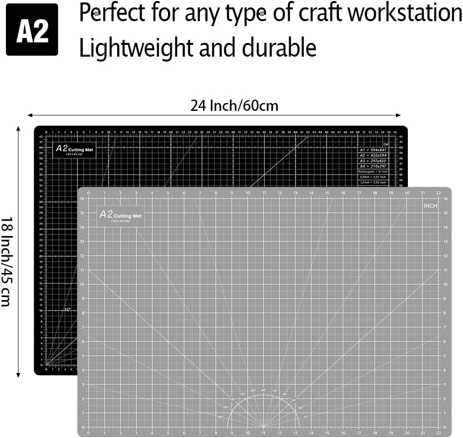 HEADLEY TOOLS 18" x 24" Thickened Self Healing Cutting Mat, A2 Rotary Cutting Sewing Mat for Crafts, Double Sided 5-Ply Table Cutting Board for Fabric Quilting Leather Arts Hobby Project, Grey/Black