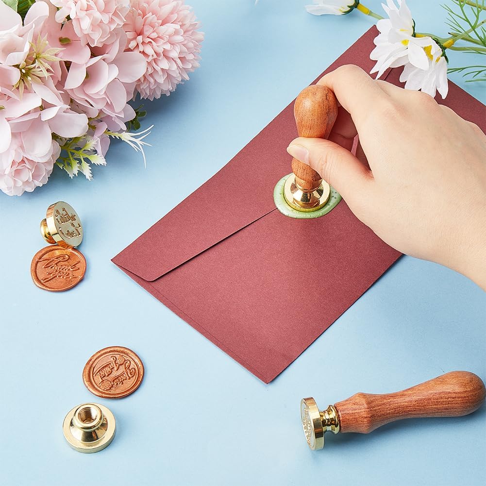 CRASPIRE 7 Styles Wedding Wax Seal Stamp Set 25mm Blessing Words Sealing Brass Head + 1Pc Wooden Handle Kit Thank You Happy Birthday You' re Invited Removable Envelopes Invitations Gift Wrap Decor