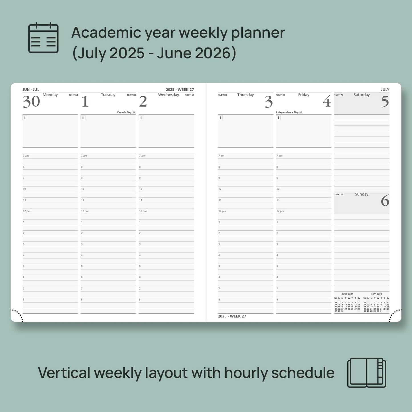 POPRUN Planner 2025-2026 (Large - 8.5'' x 10.5'') Academic Weekly Calendar (July 2025 - June 2026) with Hourly Time Slots, Monthly Tabs, 100GSM Thick Papers, Leather Soft Cover - Black