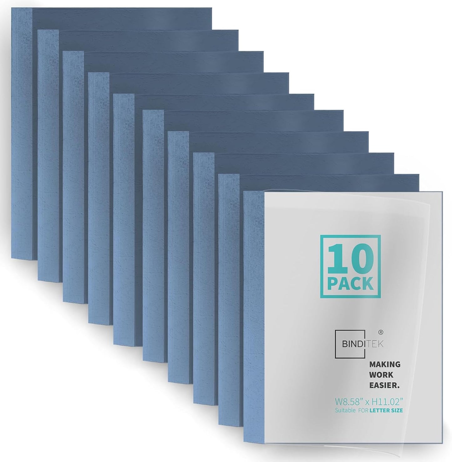 Binditek 10 Pack Thermal Binding Presentation Covers, 1/16 Inch Spine, Holds 15 Sheets, Ultra Clear Front Cover, Blue Paper Back Cover, Letter Size, for Students and Coworkers