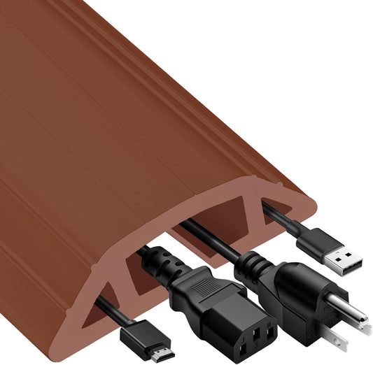 MYFAMIREA 6.5FT Floor Cord Cover Heavy Duty Cable Cover Protector 3 Channels Extension PVC Floor Wire Cover Outdoor Cord Hider Management Cord Cover for Wire on Floor for Home Office Outdoor, Brown,2M