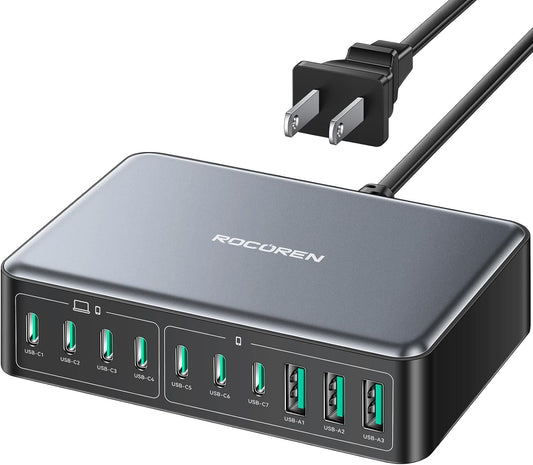 480W USB C Charger Block, Rocoren 10-Ports USB C Charging Station for Multiple Devices,PD 100W Type c Gan Fast Charger Station Multi USBC Charging Hub for Laptop MacBook HP iPad iPhone Samsung