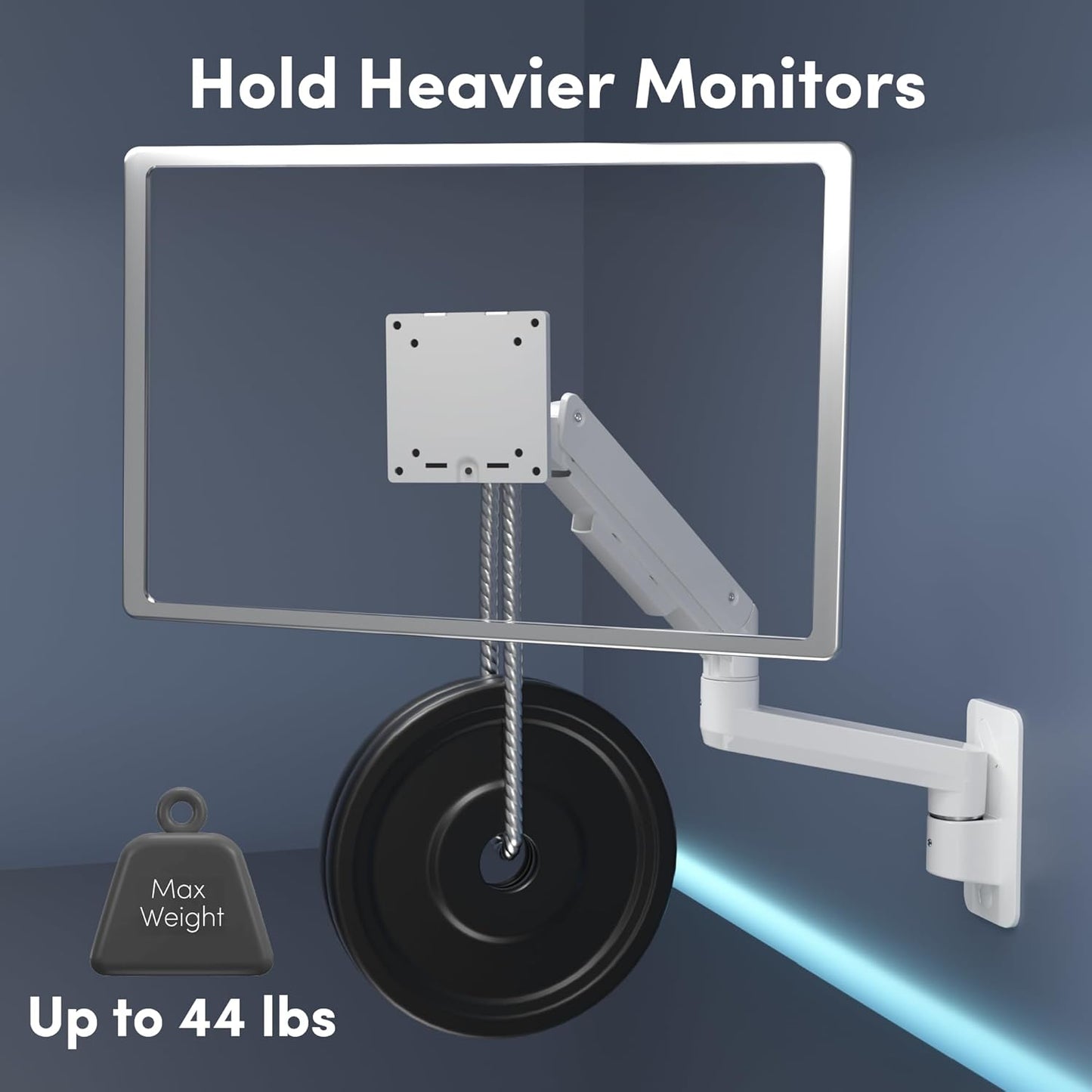Monitor Wall Mount for 17-49 Inch Ultrawide Monitors, Single Monitor Arm Holds 4.4-44 lbs Screens, Adjustable Premium Aluminum Wall Mount with Max VESA 100x100 for Samsung Odyssey G9 and More, White